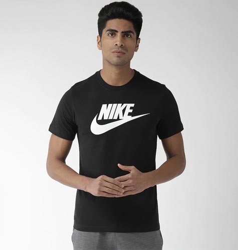 Men Black White Printed Standard Fit AS M NSW FUTURA Cotton Pure Cotton T-shirt